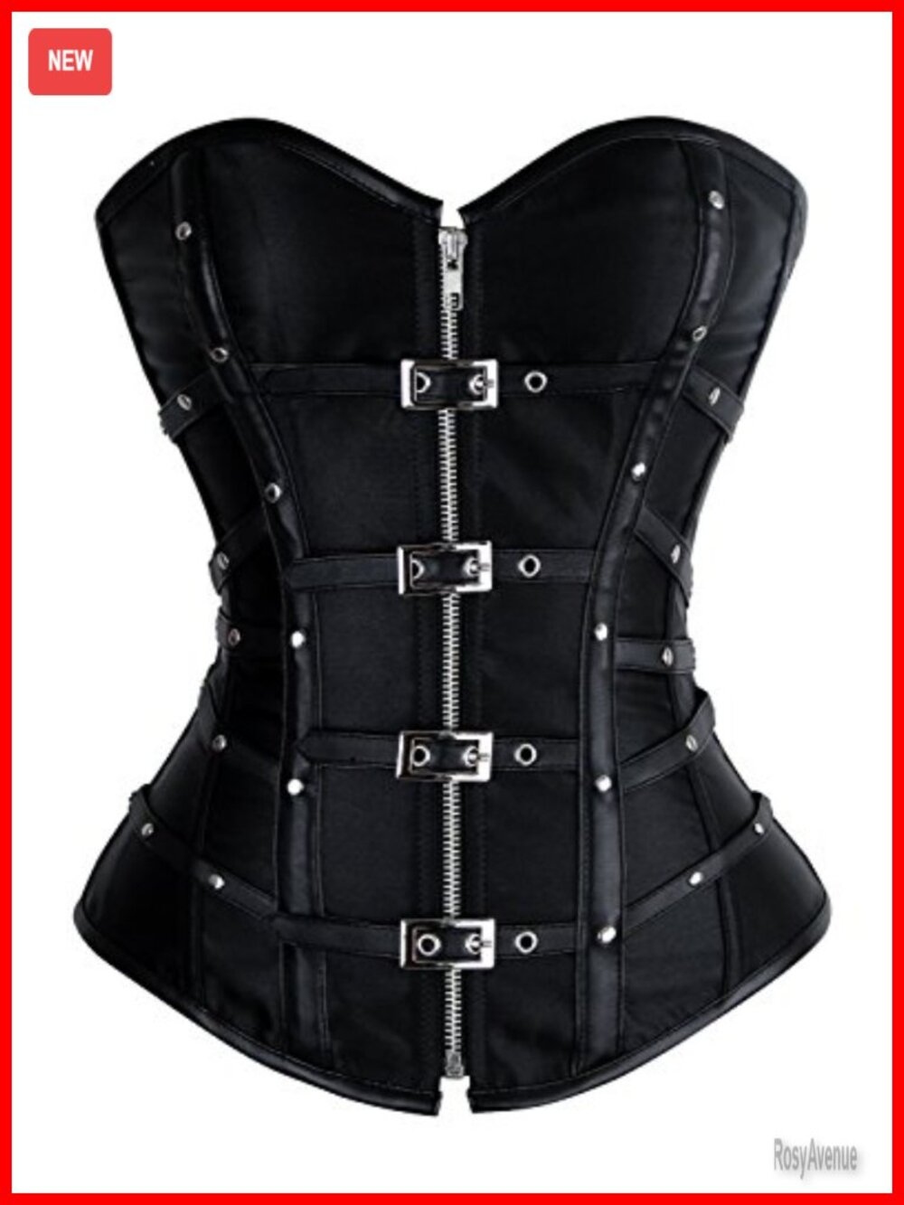 Satin Overbust Corset Top Boned Buckle Waist Cincher Punk Gothic